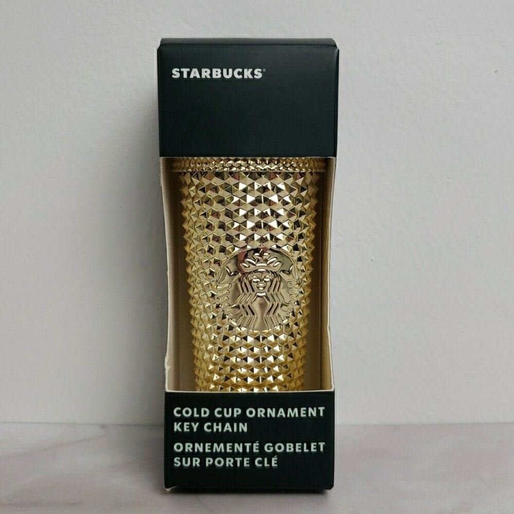Starbucks Gold Studded Cold Cup Ornament Key Chain 2022 Holiday Bling NWT